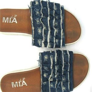 Girls Sz 13 Sandals Distressed Denim Frayed Back Slide Blue Raw Hem  Mia Kids